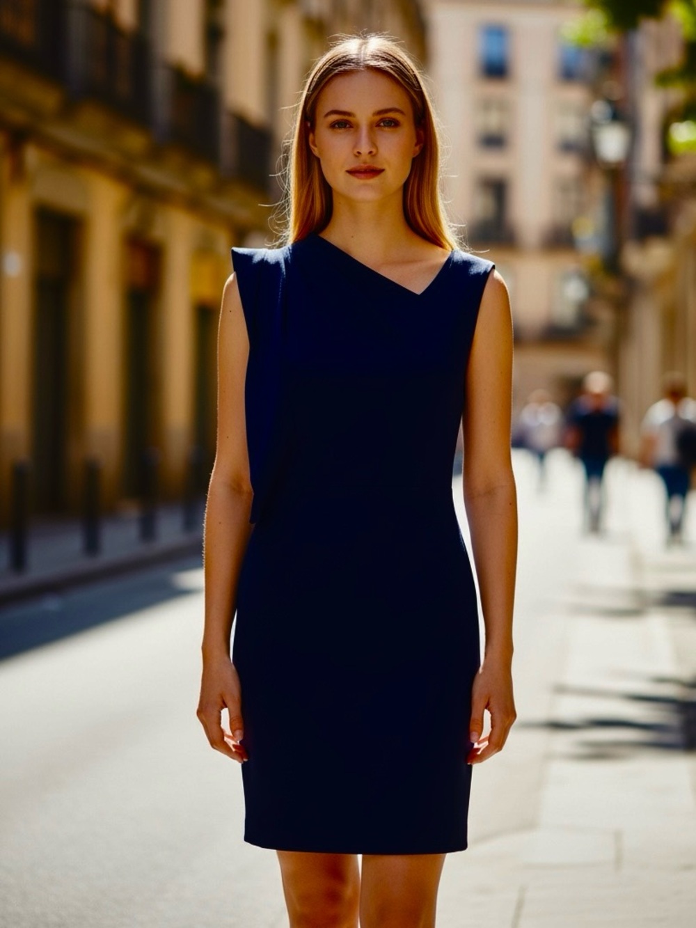 TED BAKER ASYMMETRICAL OLD MONEY PONTE KNIT NAVY BLUE SLEEVELESS STRETCHY DRESS